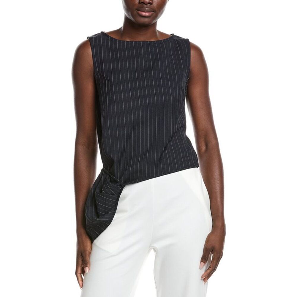Gracia Womens  Cross Body Drape Sleeveless Top, Navy